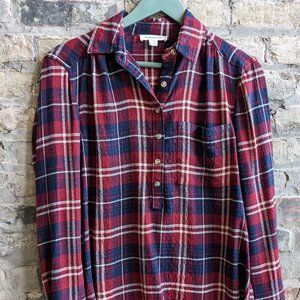 Women's Blue & Red Flannel Henley Shirt